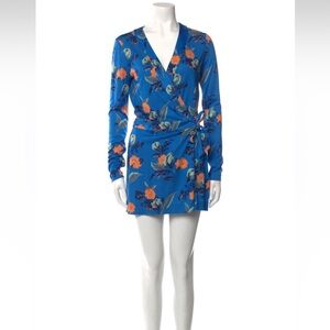 Floral Wrap Romper in Blue and Orange